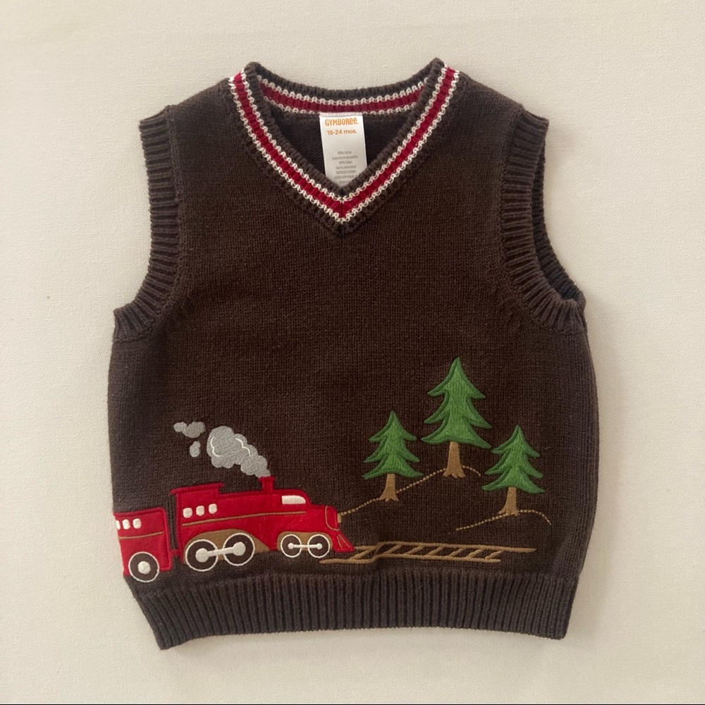 Gymboree Baby Boy 18-24 Months Holiday Sweater Vest Train Christmas Tree